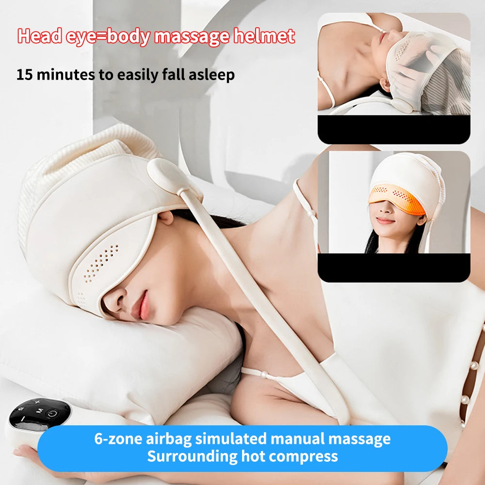 Migraine Relief Cap Massager Electric Portable Head Massager Compress Head Massage & Eye Heating for Relax Eye Mask Massager