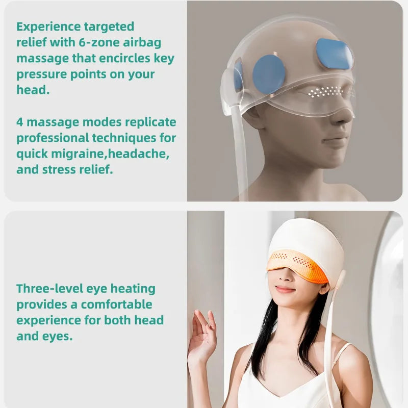 Migraine Relief Cap Massager Electric Portable Head Massager Compress Head Massage & Eye Heating for Relax Eye Mask Massager